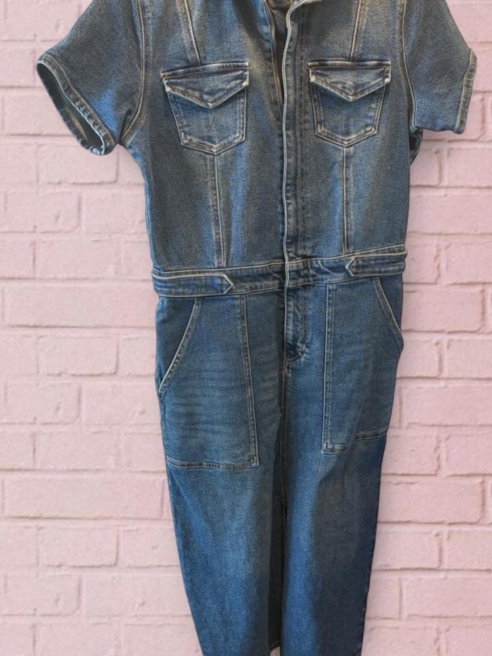Women's Blue Denim Short-Sleeve Jumpsuit